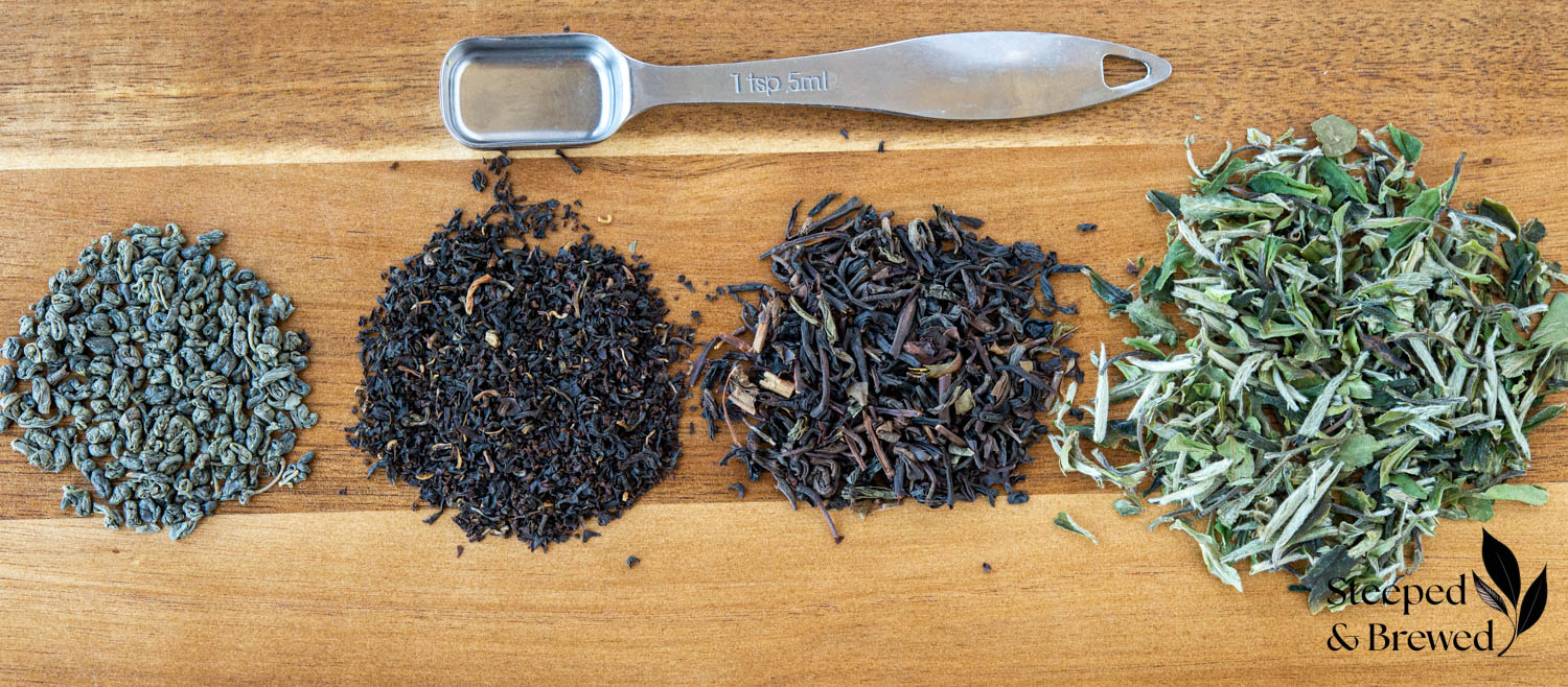 Volumes of 4 grams of different types of tea side by side