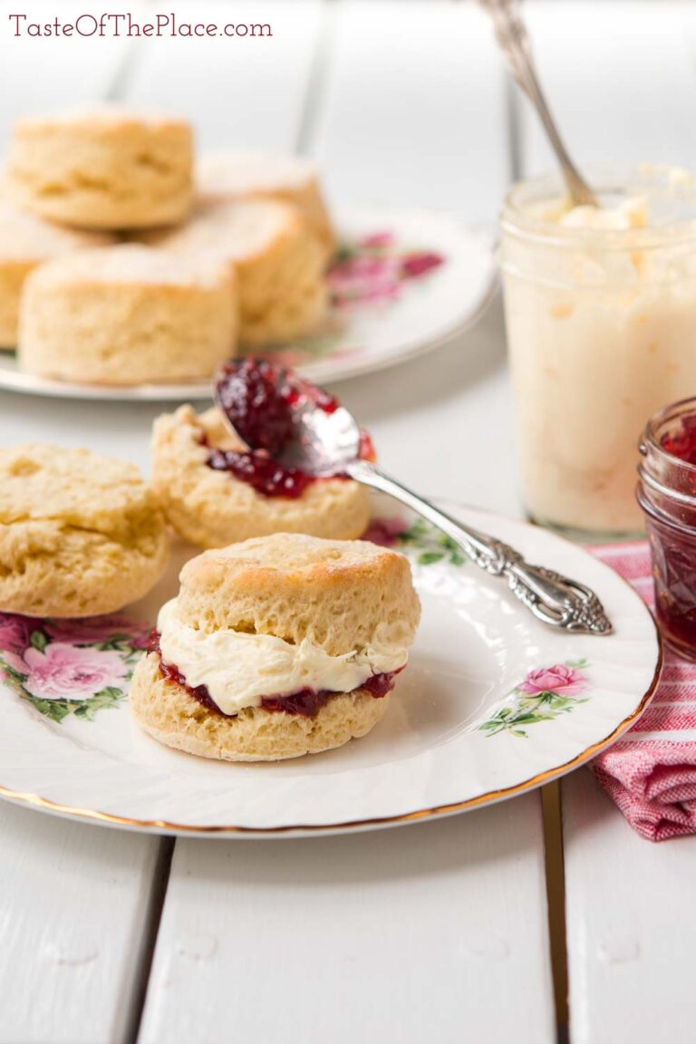 British-style scones with jam and clotted cream