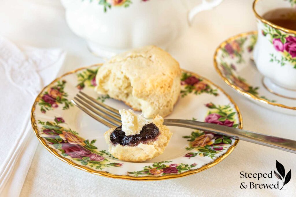 British-style scone with clotted cream and jam